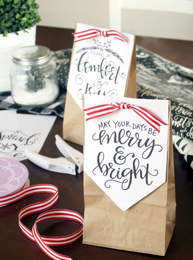 hand-lettered holiday treat bags