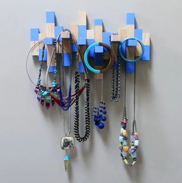 Necklace rack made from old jenga set