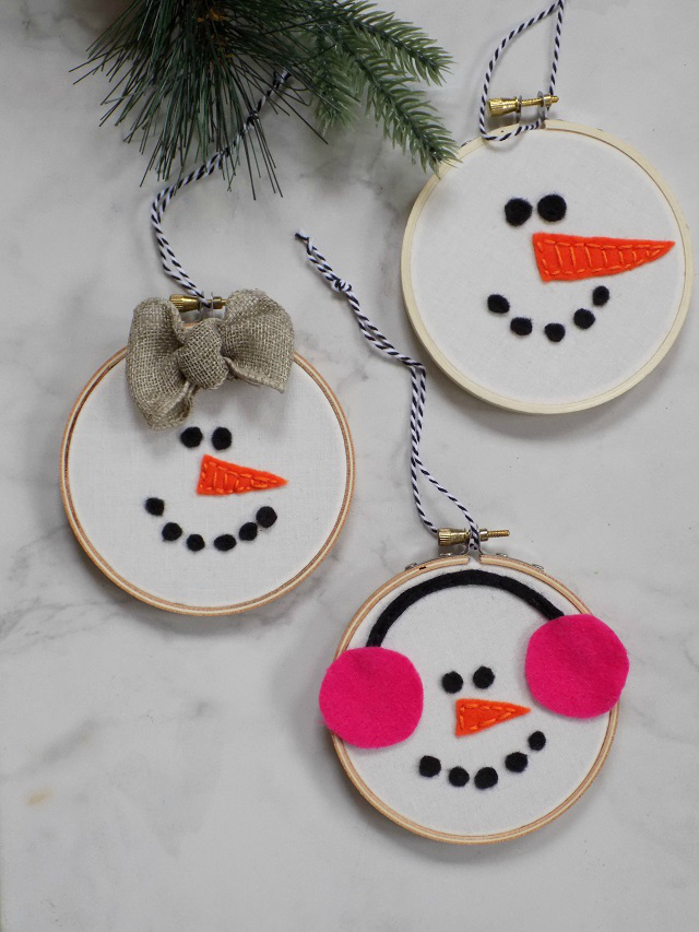 Mini Embroidery Hoop Snowman Ornaments