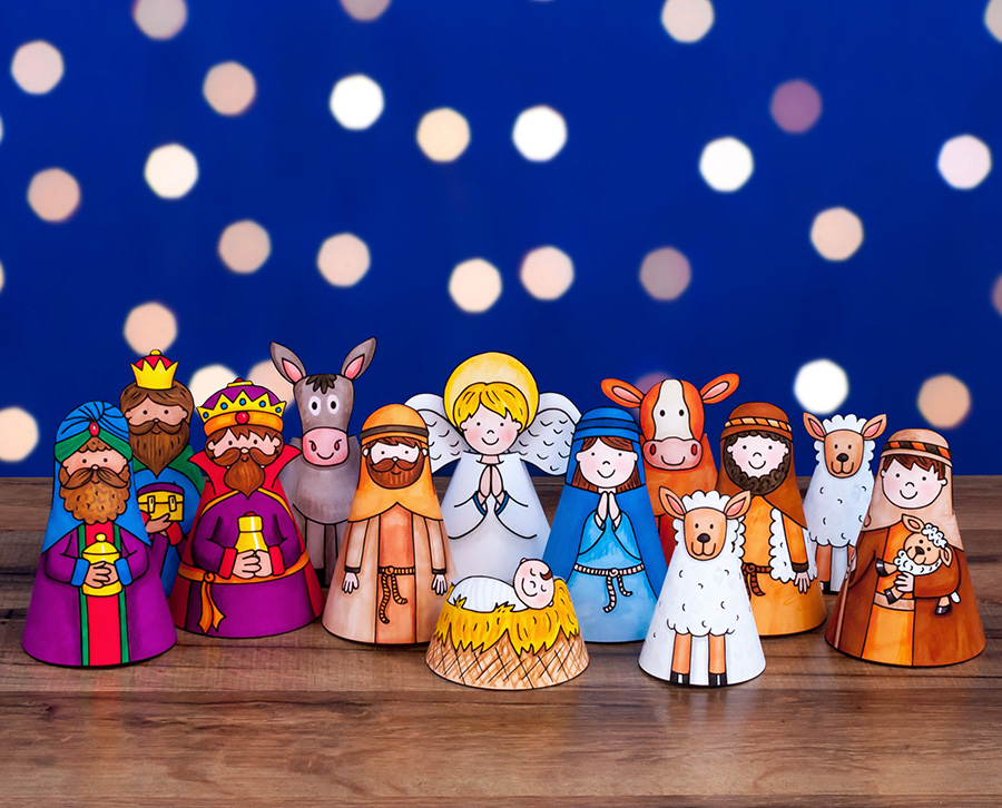 Nativity cone set a great fun for kids to color 