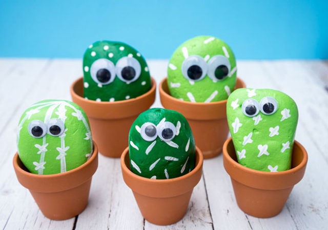 Painted pet cactus rocks for kids