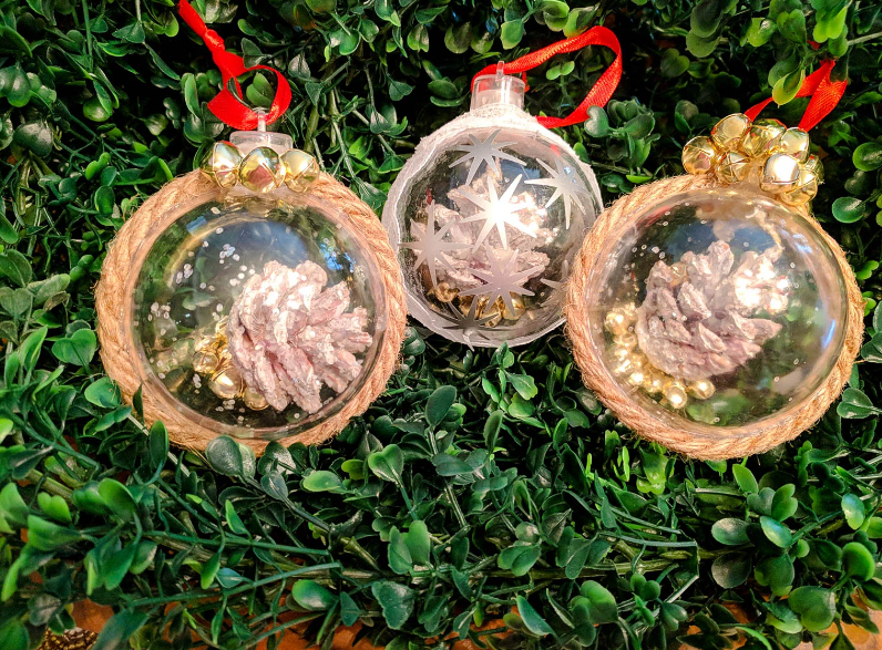 Pinecone and jingle bells ornaments are Charming Vintage Christmas Decorations