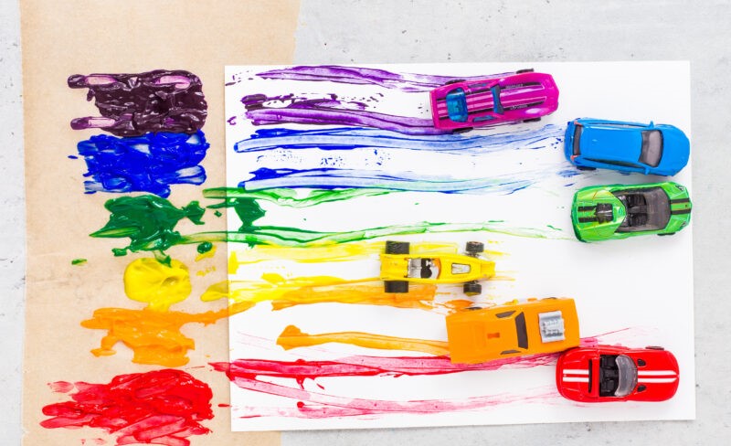 outrageously fun painting with cars activity for kids